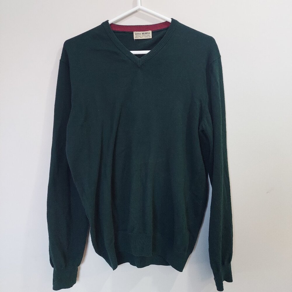 Luca Nobili Italy Green Long-sleeve V-neck Cotton Cashmere Sweater